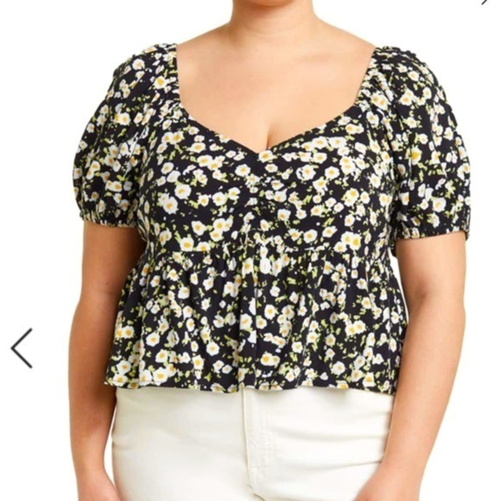 NWT Abound Black Cinch Front Baby Doll Top Size 1X